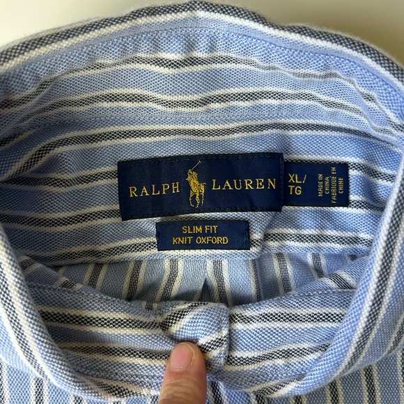 Ralph Lauren Oxford Knit Button Down Dress Shirt Mens XL Blue Embroidered Pony - Picture 5 of 7